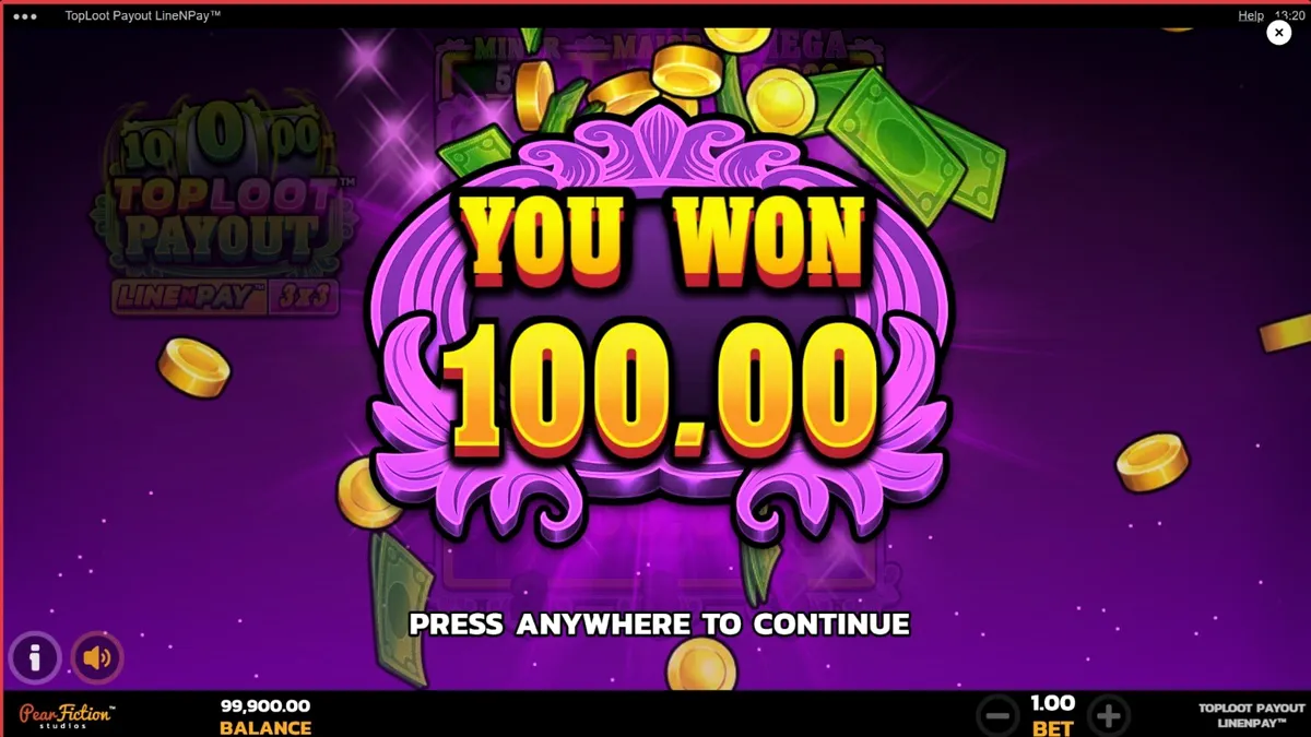 TopLoot Payout LineNPay স্লট গেমের মোবাইল ইন্টারফেস এবং ট্রেজার থিম
